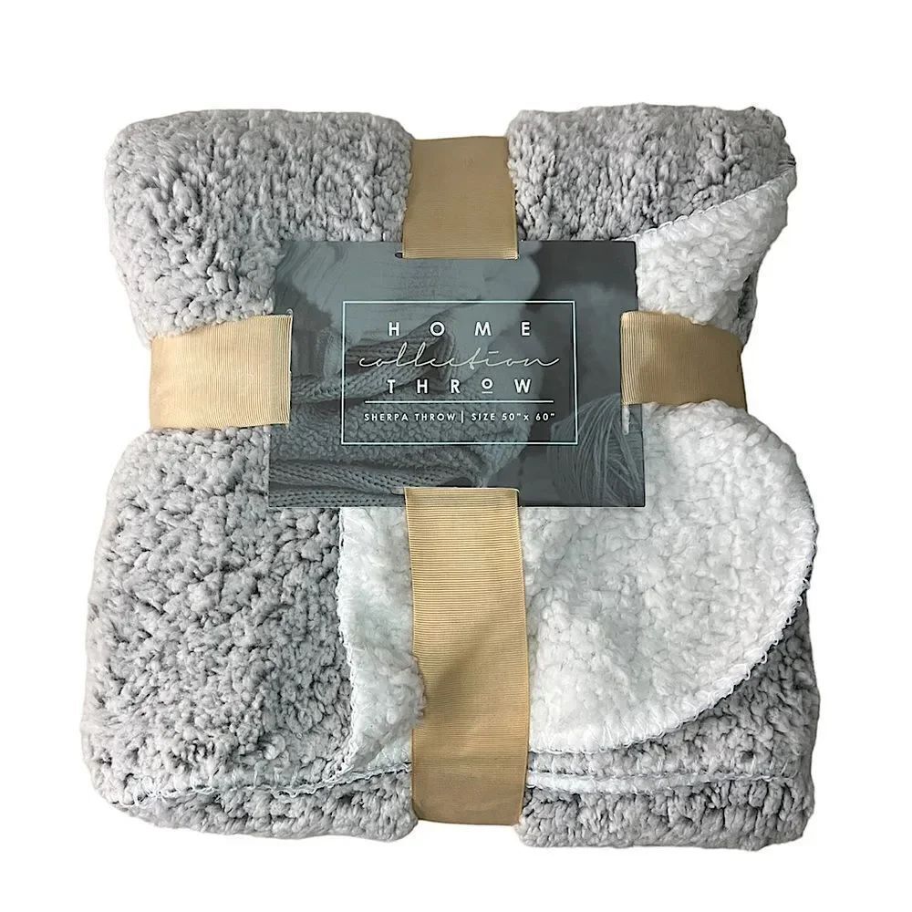 Home Collection Sherpa Throw Gray and White